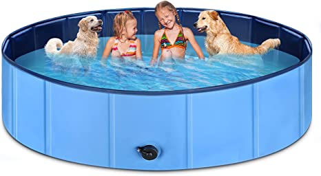 Kiddie Pool 80" x 12" JECOO Kid Pool Plastic Dog Pools for Large Dogs Foldable Pet Bathing Tub Portable Outside Swimming Pool