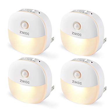 ZIKEE Plug-in LED Motion Sensor Night Light, Mini Warm White LED Nightlight with Dusk to Dawn Sensor, Motion Sensor, Adjustable Brightness for Bedroom, Bathroom, Kitchen, Hallway, Stairs (4 Pack)