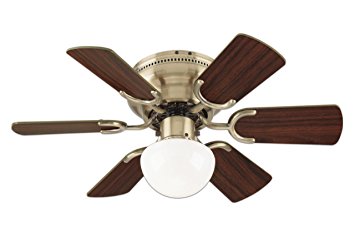 Westinghouse 78603 Petite 6-Blade 30-Inch 3-Speed Hugger-Style Ceiling Fan with Light, Antique Brass