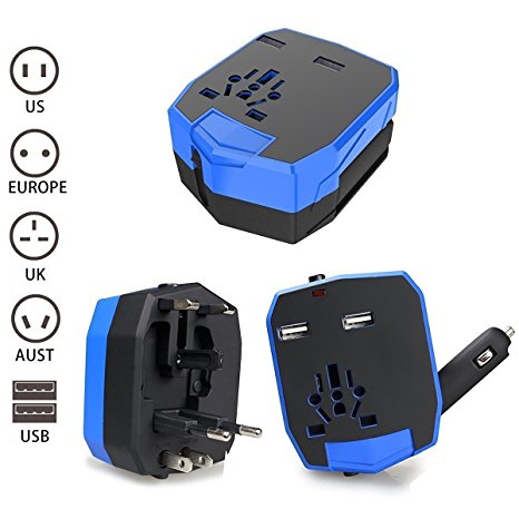 Travel Adapter - Worldwide Universal Dual USB Travel Power Adapter - International Plugs Converter for Europe Italy UK India Israel Asia Travel Accessories Adapter (Blue)