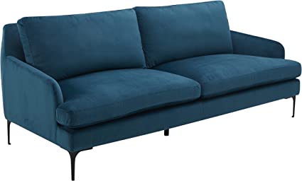 Amazon Brand – Rivet Modern Sofa Couch with Metal Legs, 85"W, Teal Velvet