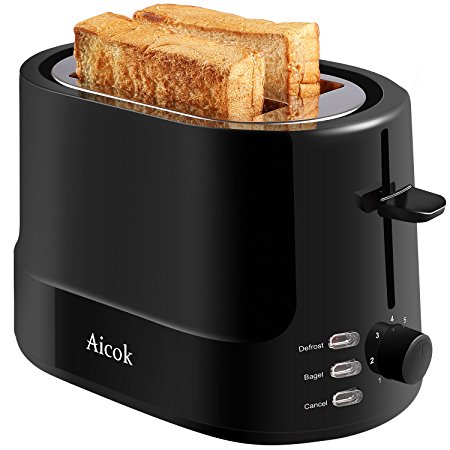 Aicok Toaster 2-Slice Toaster with Wide Slot, Bagel Toaster, Black