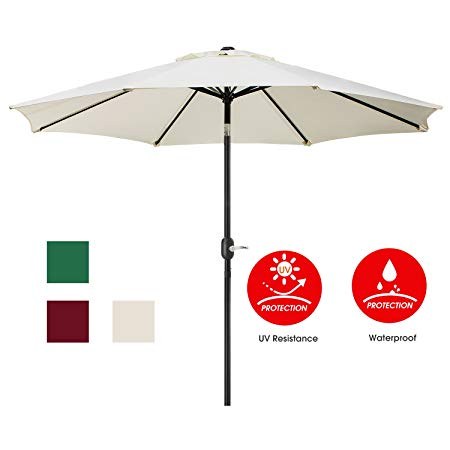UMARDOO Patio Umbrella, Uhinoos 9 Ft Durable Alloy and Ribs outdoor table umbrella with Push Button Tilt and Crank, fade resistant,Water proof patio table umbrella (ivory)