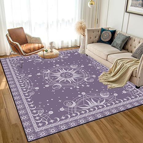 6' x 9' Sun and Moon Rug Boho Celestial Area Rugs for Bedroom Dorm Living Room Bohemian Occult Crescent Solar Stars Floor Mat Pad Doormat Carpet,180 X 275cm,Rum