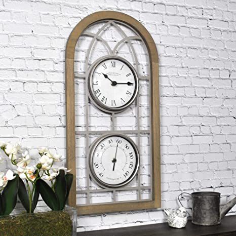 FirsTime & Co. Farmhouse Arch Outdoor Clock, 20"H x 10"W, Rustic Brown, Antique Silver