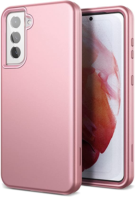 for Samsung Galaxy S21 5G Case, WeLoveCase Cover 3 in 1 Full Body Heavy Duty Protection Hybrid Shockproof TPU Bumper Three Layer Protective Case for Samsung Galaxy S21 6.2 inch Rose Gold