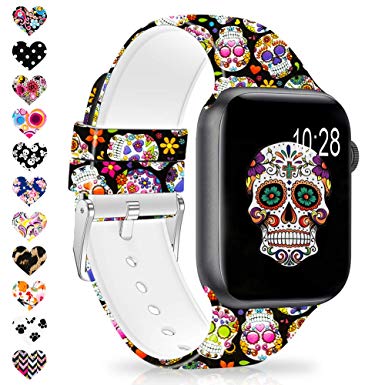 Merlion Compatible with Apple Watch Band 38mm 42mm 40mm 44mm for Women/Men,Silicone Fadeless Pattern Printed Replacement Floral Bands for iWatch Series 4/3/2/1