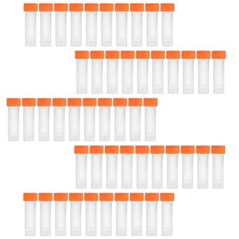 BCP 50pcs Plastic Clear Color Graduated Vial Tube with Screw Orange Caps