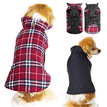 Dog Jacket Dog Coats Waterproof Windproof Warm Reversible British Style Plaid Dog Vest Jacket for Winter Outdoor Small Medium Large Dogs