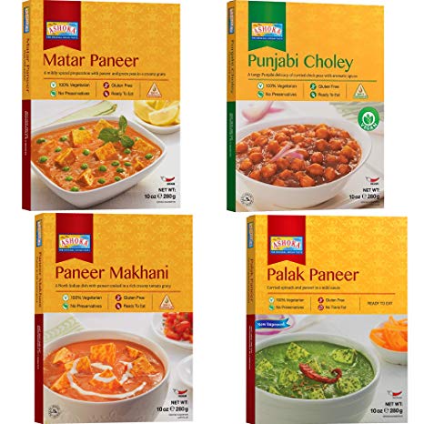 Ashoka - Paneer Combo (Matar Paneer, Paneer Makhani, Punjabi Choley, Palak Paneer), 4 PACK, Ready to Eat Meals