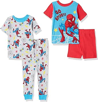 Marvel Boys' 4-piece Snug-fit Cotton Superhero Pajama Set, Soft & Cute for Kids