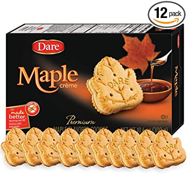 Dare Maple Leaf Crème Cookies – Classic Canadian Cookie Made with Real Maple Syrup, Peanut Free – 10.6 Ounces (Pack of 12)