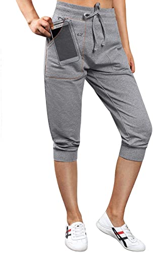 Women's Capri Sweatpants Jogger Lounge Sweat Pants Cotton Drawstring with Pockets