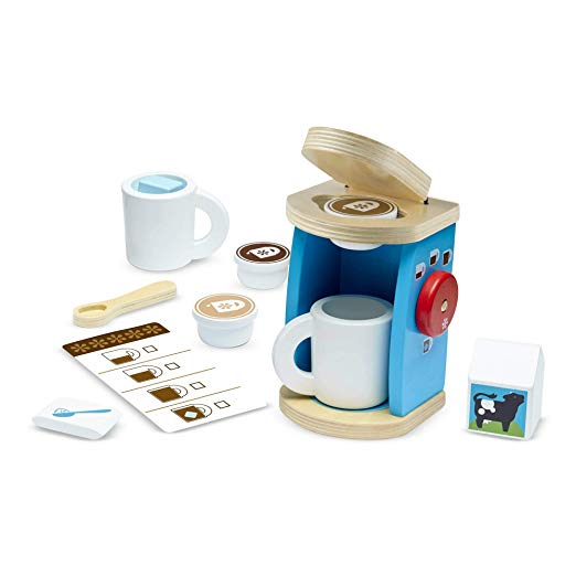 Melissa & Doug Brew & Serve Wooden Coffee Maker Set, Play Kitchen Accessories, Encourages Imaginative Play, 12 Pieces, 25.4 cm H x 33.02 cm W x 10.16 cm L