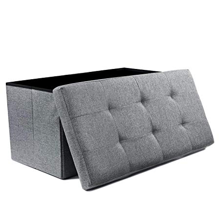 NISUNS OT03 Linen Fabric Folding Storage Ottoman Space Saving Storage Bench Toy Chest, Large Size 30", Gray