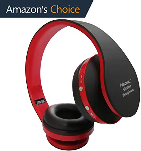 HISONIC Bluetooth Headset Wireless Over ear Headphones Stereo Foldable Sport fan Microphone headset bluetooth headphone sporting goods bs-sun-8252 (black red)