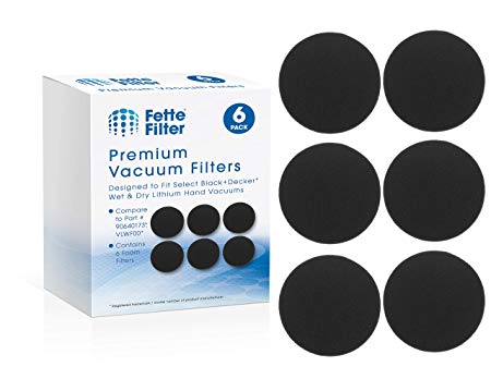 Fette Filter - Hand Vac Filter Compatible for Black   Decker VLWF00. Compatible with Dustbuster Hand Vacuum Wet/Dry Vacuum HLWVA325J21. Compare to # 90640173. Pack of 6