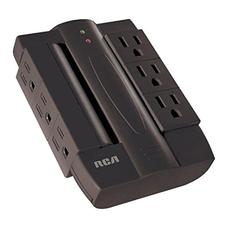 RCA PSWTS6BR Wall Tap Surge Protector with 6 Swivel Outlets, Black