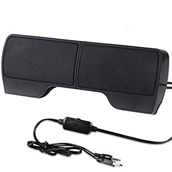 Portable Mini Clip-On USB 3.5 mm Powered Stereo Speaker 3.5 mm Detachable Multimedia Soundbar for Notebook Laptop PC Desktop Tablet Black