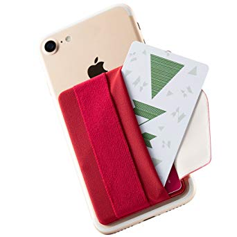 Sinjimoru Phone Grip Card Holder with Flap, Credit Card Stick-On Wallet Functioning as Phone Holder, Safety Finger Strap for iPhone and Android. Sinji Pouch B-Flap, Red.