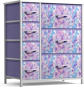 Sorbus Kids Dresser with 7 Drawers - Storage Chest Organizer Unit with Steel Frame, Wood Top & Handles, Tie-dye Fabric Bins for Clothes - Wide Furniture for Bedroom Hallway Kids Room Nursery & Closet