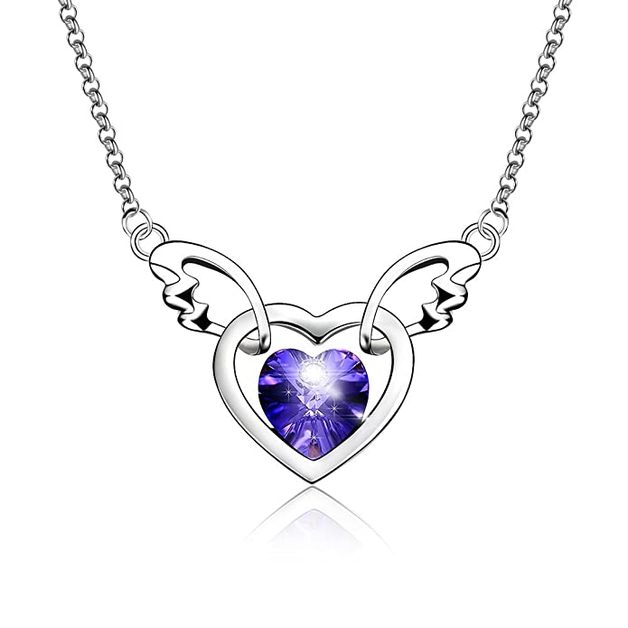 EVEVIC Swarovski Crystal Angel Wings Heart Pendant Necklace for Women 18K Gold Plated Hypoallergenic Jewelry