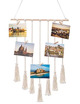 YXMYH Hanging Photo Display Macrame Wall Hanging Pictures Organizer Home Decor, Bohemian Home Decor, with 25 Wood Clips