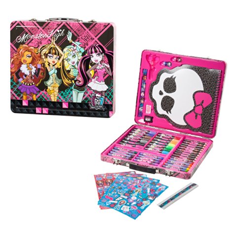 150pc Kids Art Supplies Set Gift Tin Case Stationary Art and Craft Kit Organizer Drawing Monster High
