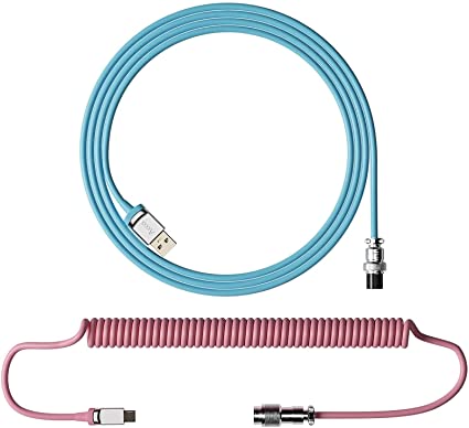 EPOMAKER AKKO 1.7m TPE Metal Coiled Detachable Type C to USB-A Cable with Aviation Connector for Mechanical Keyboard (Sakura Pink)