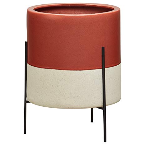 Rivet Mid-Century Ceramic Planter with Stand, 18.875"H, Salmon