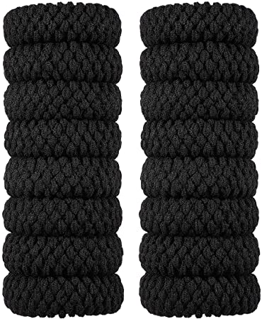 16 Pieces Thick Cotton Hair Ties Seamless Cotton Hair Bands No Crease No Break No Slip Hair Bands Seamless Hair Elastics Ties Thick Stretchy Ponytail Holders for Women Girls (Black)