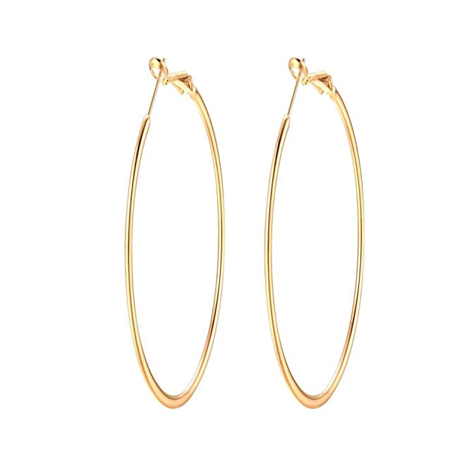 90mm(3.5'') Large Circle Endless Hoop Earrings Hypoallergenic 14k Gold Round Earring for Women Girls