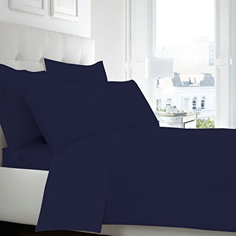 SASA CRAZE NON IRON Luxury Parcale Plain Dyed Duvet Cover & 2 Pillow Cases Bed Set (Double, Navy)