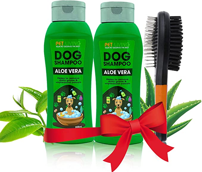 Dog Shampoo & Dog Brush | COMBO PACKAGE DEAL | 3 in 1 Dog Grooming Kit | Aloe Vera and Tea Tree Shampoo | Pet Hair Remover | Pet Shampoo | Dog Brushes for Grooming with 2 Dog Shampoos (AloeVera Combo)