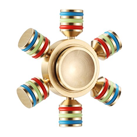 Magicfly 6 Sided Metallic Fidget Spinner - Customizable, Glow in the Dark Anxiety, Stress Relief (Gold)