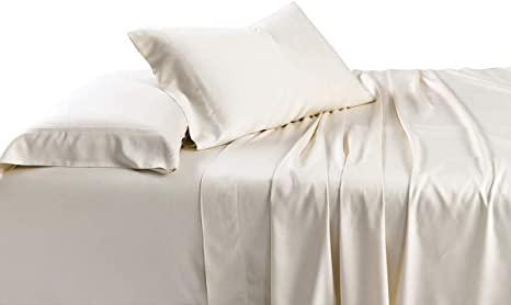 Solid 600-Thread-Count, 100-Percent Bamboo Viscose, Super Soft and Cool Bed Sheets Set (Full, Ivory)