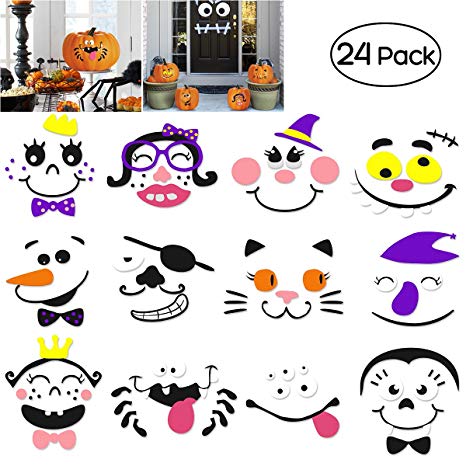 Unomor Foam Pumpkin Decorations Craft Kit for Halloween and Party, 24 Sets in 2 Packs