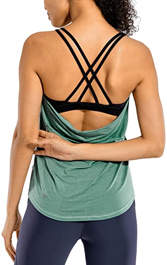 CRZ YOGA Lightweight Heather Women's Workout Tank Tops with Built in Bra Flowy Shirts Strappy Open Back Activewear