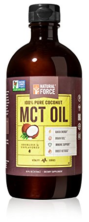 Natural Force® MCT Coconut Oil *RANKED #1 BEST MCT OIL* w/ NO Palm Oil only Organic Coconuts from the Philippines – Project Non-GMO, Certified Paleo, Vegan Safe, Gluten Free, MCT Oil 16 Ounces