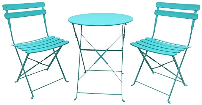 OC Orange-Casual Premium Steel Patio Bistro Set, Folding Outdoor Furniture Sets, 3 Piece Set of Foldable Chairs and Table, Blue