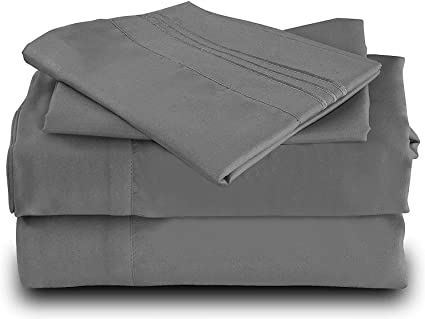 Cool Bamboo Bed Sheet Set - Double Brushed Extra Soft Cool Fiber - Easy Care, Wrinkle Free, Deep Pockets, Hypoallergenic, Eco-Friendly, Anti-Pilling, Stain and Fade Resistant - 4 Piece (Grey/King)