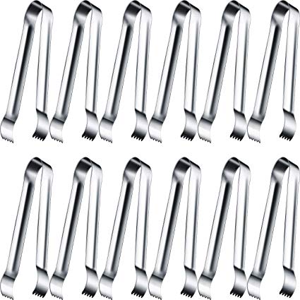 Gejoy 12 Pack Sugar Tongs Ice Tongs Stainless Steel Mini Serving Tongs Appetizers Tongs Small Kitchen Tongs for Tea Party Coffee Bar Kitchen (Silver 6)