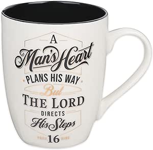 Christian Art Gifts Inspirational Ceramic Coffee & Tea Scripture Mug for Men: A Man's Heart Encouraging Bible Verse Proverb, Lead-free Non-toxic Drinkware, Golden Foil Accents, White & Black, 12 oz.