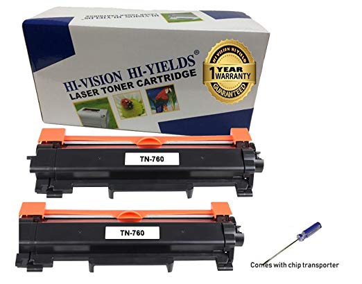 HI-VISION HI-YIELDS Compatible [NO CHIP] TN760 Toner Cartridge HighYield 3000pages Printer use with HL-L2350DW/L2390DW/L2395DW/L2370DW DCP-L2550DW MFC-L2710DW/L2750DW HL-L2370DWXL MFC-L2750DWXL(2Pk)