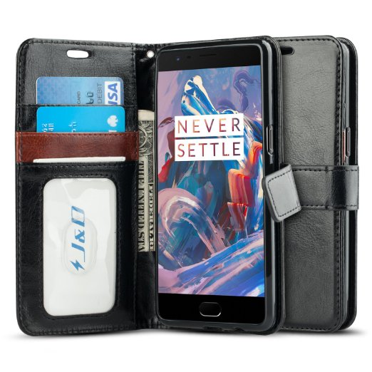 JD Slim Fit Protective Wallet Case for OnePlus 3 - Black