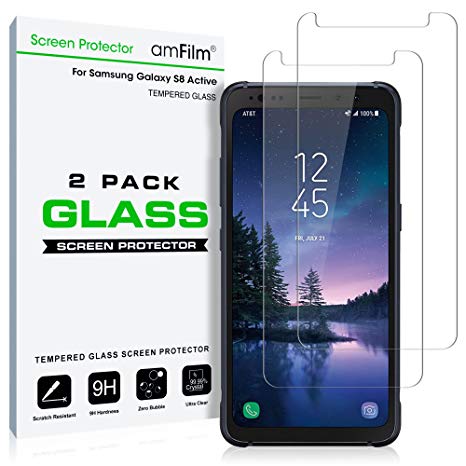 Galaxy S8 Active Screen Protector Glass (2-Pack), amFilm Samsung Galaxy S8 Active Tempered Glass Screen Protector (NOT for Galaxy S8) 2.5D Rounded Edge 2017