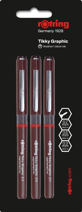 Rotring Tikky Graphic 3 Fineliners - 0.3, .05, .07 Set - S0814890