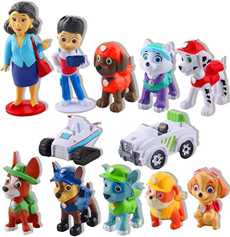 Paw Dog Cake Toppers, Paw Dog Mini Figures Set 12 Pcs Paw Dog Patrol Cake Toppers Mini Figures Set Paw Dog Patrol Birthday Party Supplies Cupcake Figurines Party Cake Decoration Supplie (Design 2)