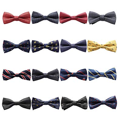 LOLIAS 16 Packs Elegant Adjustable Pre-Tied Bow Ties for Men Boys Mixed Color Assorted Ties