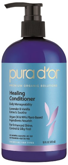 PURA DOR Lavender and Vanilla Premium Organic Argan Oil Healing Conditioner 16 Fluid Ounce
